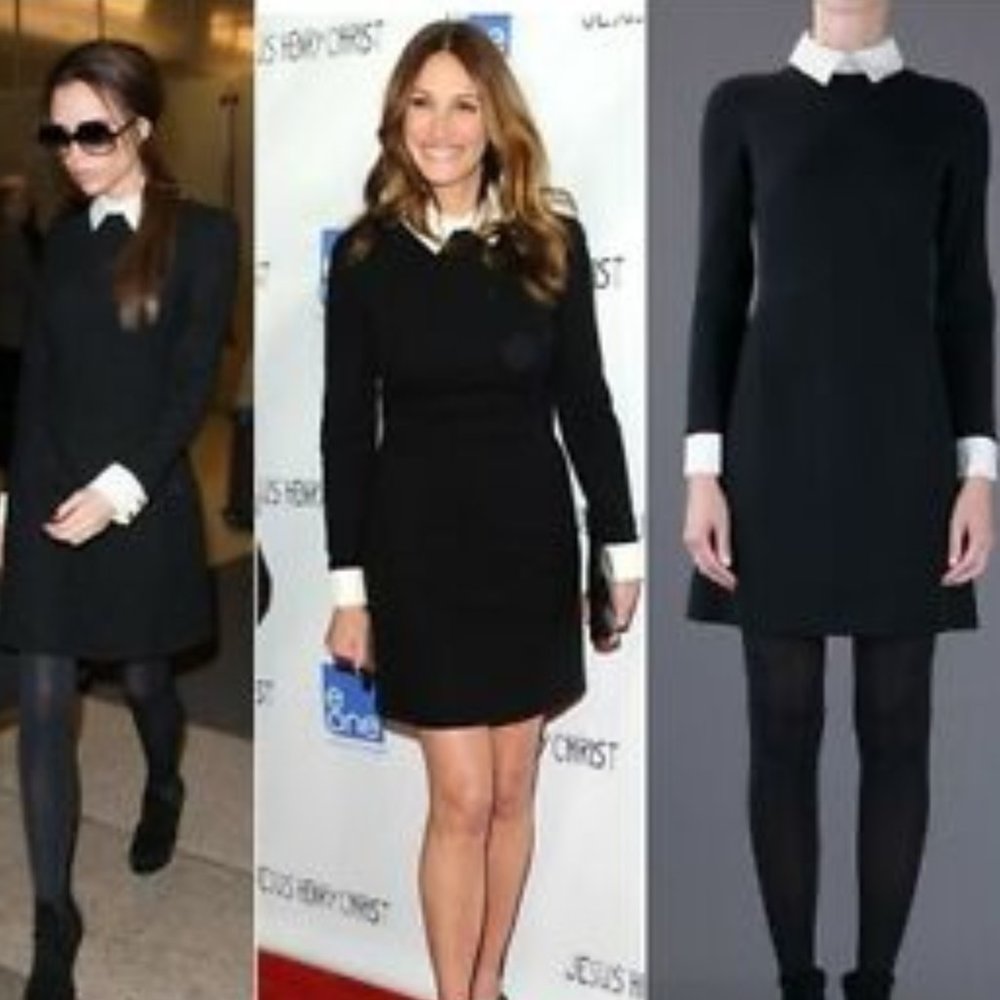 White Collared Black Long Sleeve Pencil Dress Sz Small New - Picture 2 of 7